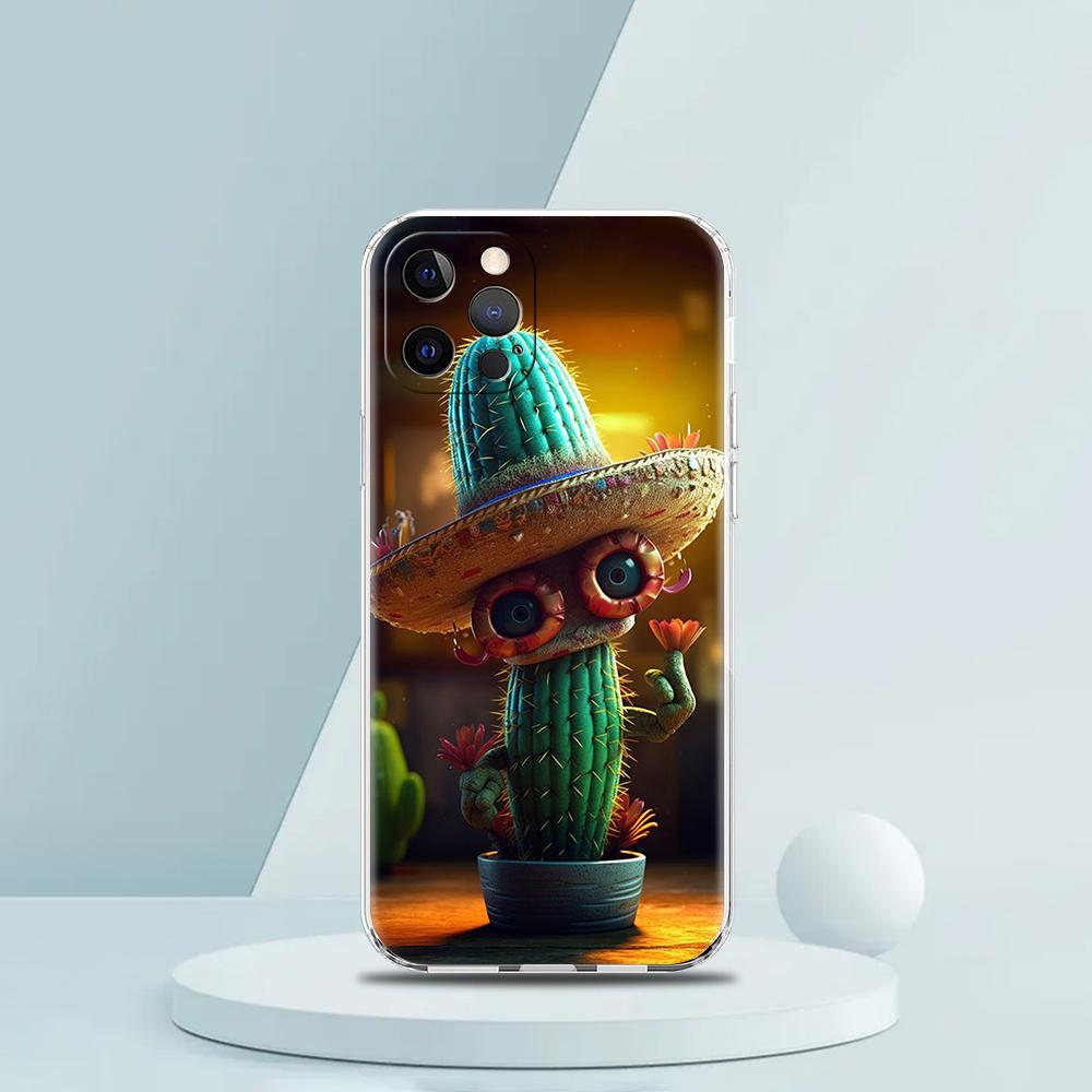 Чехол для телефона 'Кактус' для iPhone 16 15 14 13 12 Pro Max Прозрачный Мягкий для iPhone 11 Pro Max 7 8 Plus XS XR Чехол Сумки