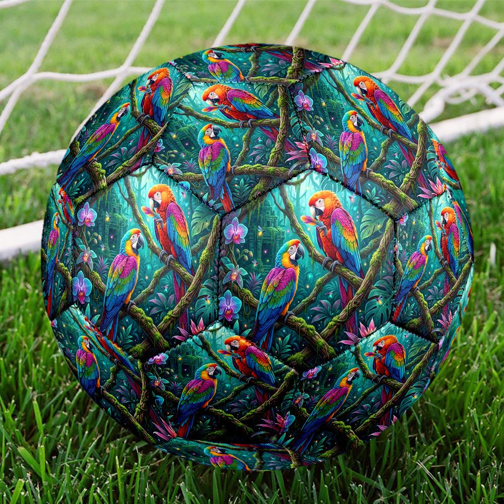 1pc Rainforest Macaws Theme Soccer Ball Football, Size 5, Lightweight PVC, Durable Outdoor Training Soccer Ball, Gift m61450