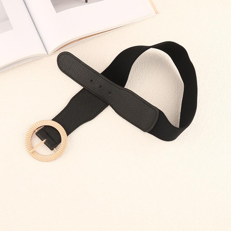 Trendy Women Waistband With Elastic Design And Alloy Round Buckle For Coats And Dresses