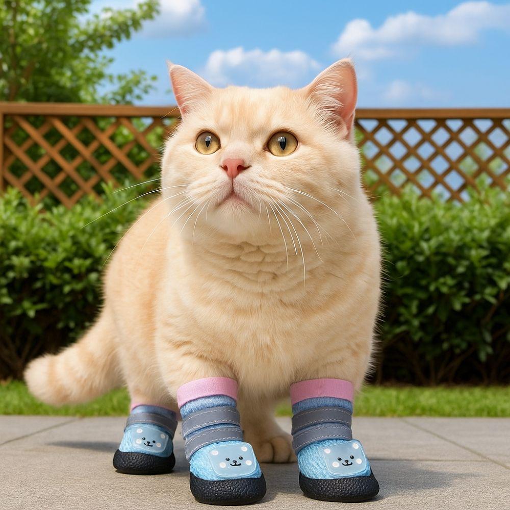 4Pcs/Set Reflective Anti-Slip Dog Boots Adjustable Dog Paw Protectors Cute Dog Mesh Shoes  Outdoor