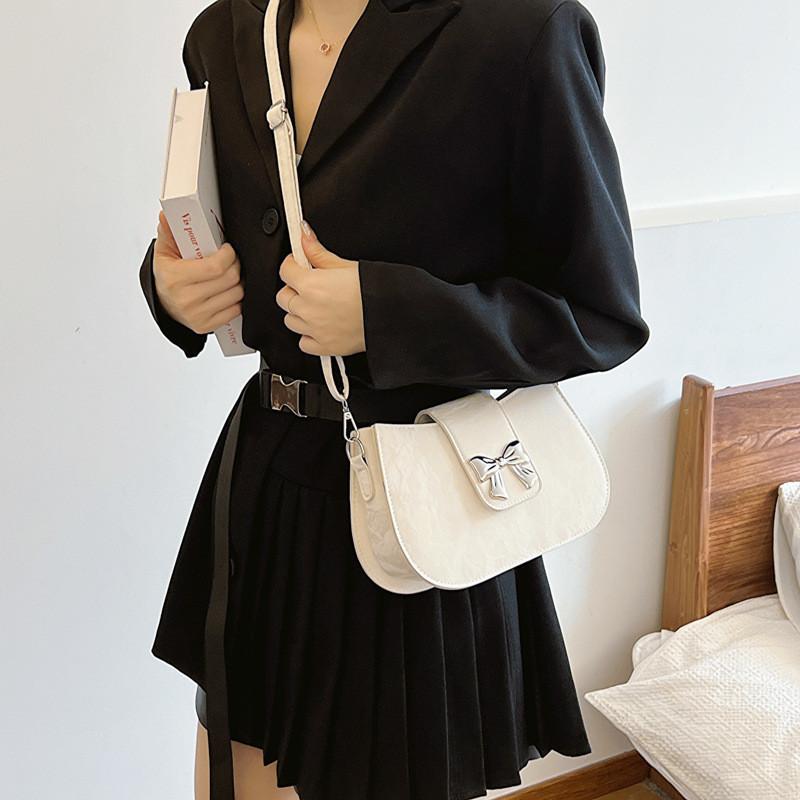 Chic Street Style Chain Shoulder Bag For Women 2024 Trendy Bowknot Pu Leather Purse