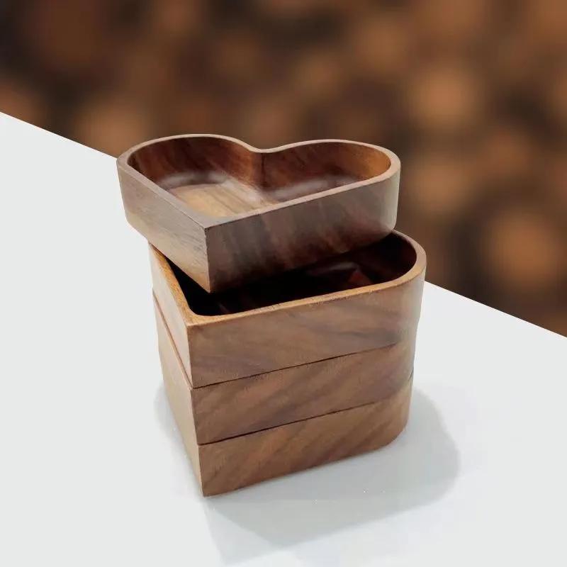 Candy Solid Wood Tray Stackable Dried Fruit Box Solid Fruit Tray Creative Walnut Tray Love Shaped Candy Box Whole Wood YLE9