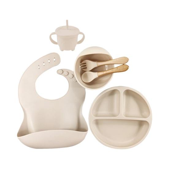 Набор детской посуды с силиконовой присоской, обеденная тарелка, миска, нагрудник, вилка, ложка, чашка-непроливайка, пищевая посудомоечная машина