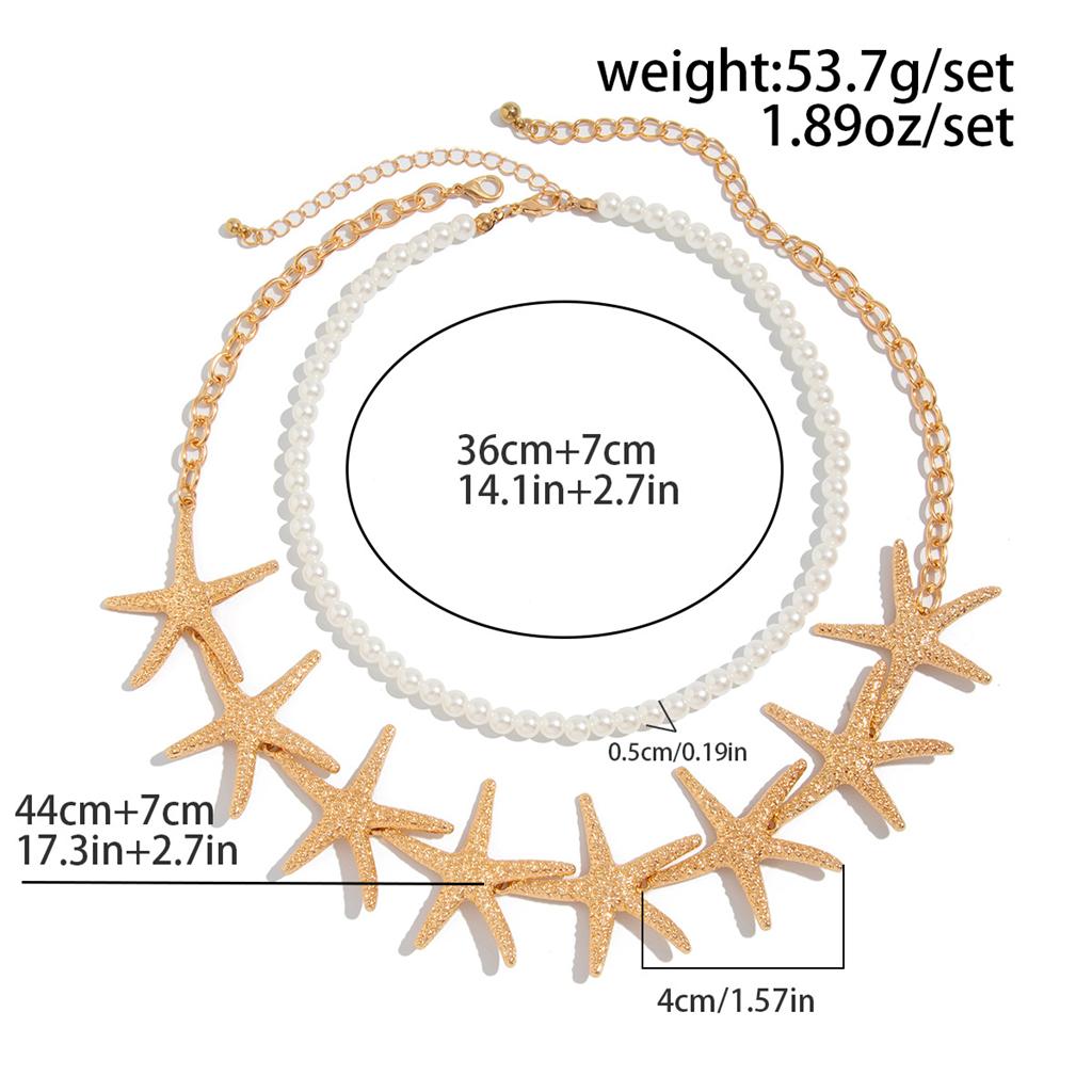 Large Starfish Imitation Pearl Choker Necklace for Women Boho Ocean Series Metal Chain Necklace Summer Beach Party Jewelry Gift