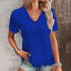 Women T-shirt V-neck Short Sleeve Casual Tee Shirt Hollow Embroidery Lace Pullover Tops Streetwear