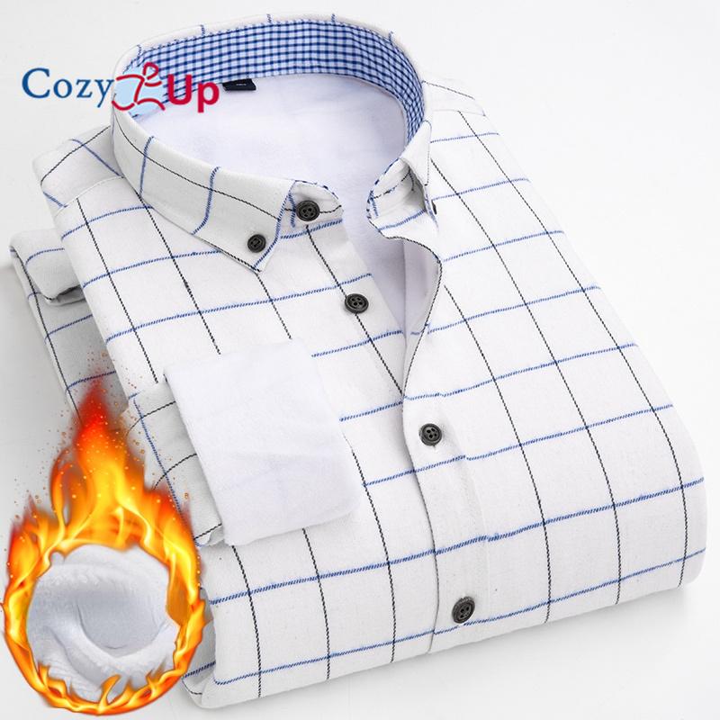 Cozy Up Men Fleece Shirt Autumn Winter Male Long Sleeve Plaid Shirt Thick Fleece Lined Soft Casual Flannel Warm Dress Shirt