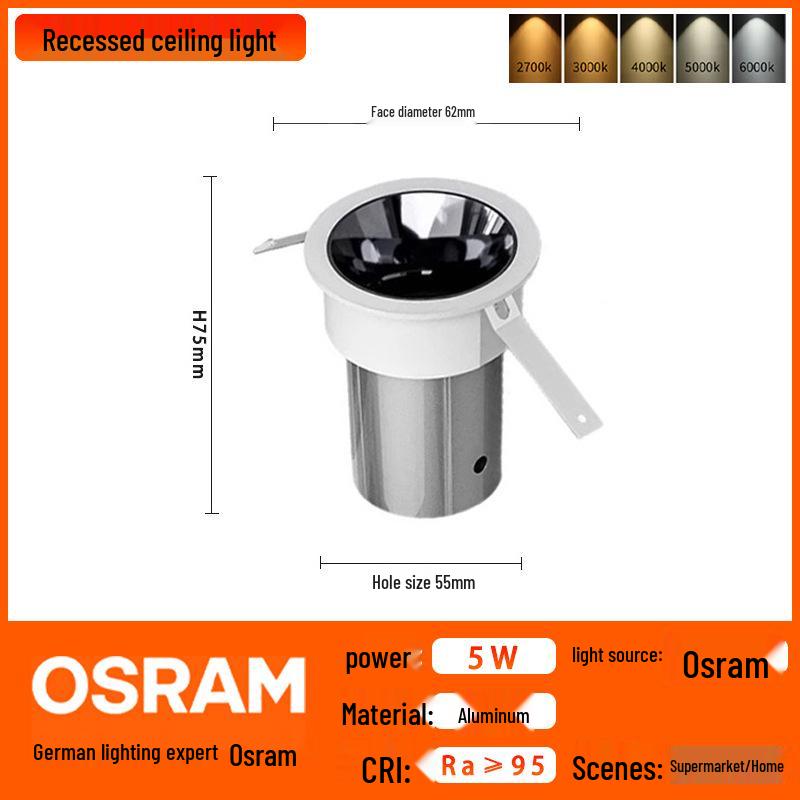 OSRAM Aluminum COB Wall Washer: High-Brightness Ra95 Recessed LED Ceiling Light