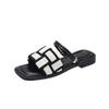 Fashion Summer 2024 New Flat Bottom Slippers for Women Fashion Square Toe Plaid Women Shoes Outdoor Casual Leisure Beach Shoes for Women