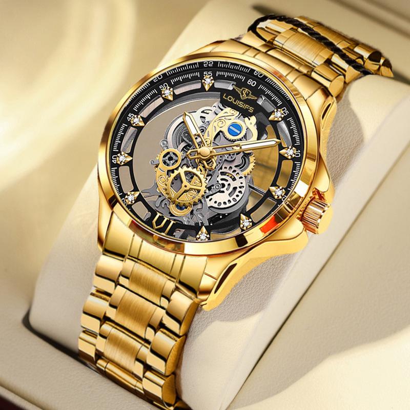 2023 Двусторонние автоматические часы-скелетоны для мужчин в деловом стиле — водонепроницаемые, светящиеся