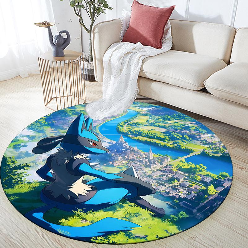 Lucario Round Area Rug,Carpet Rug for Living Room Bedroom Sofa Playroom Decor,Non-slip Floor Mat