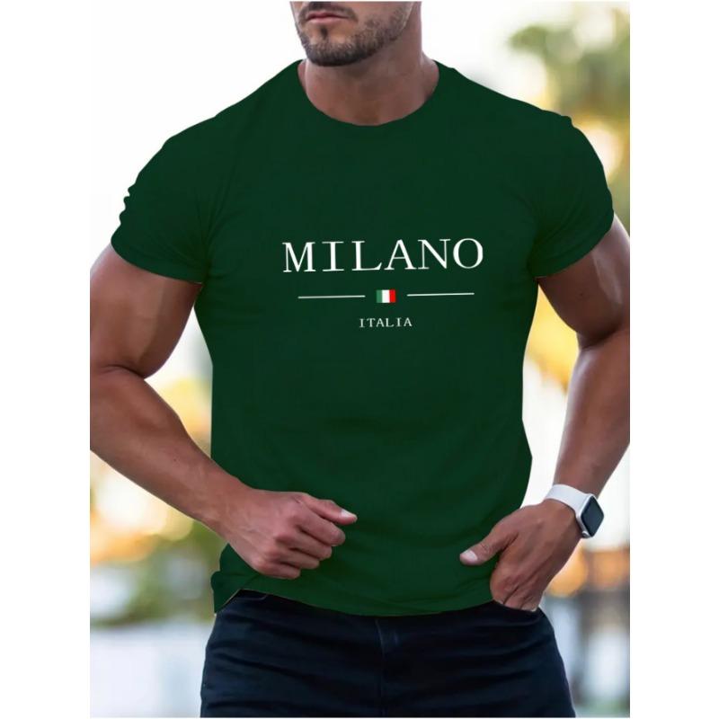 Летняя мужская повседневная спортивная свободная с принтом MILANO удобная для покупок футболка с круглым вырезом с коротким рукавом топ