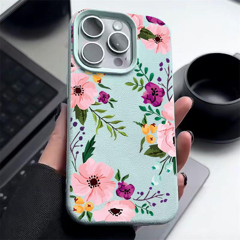 Матовая кожа текстура TPU мягкий чехол для телефона iPhone 16 Pro Max 15 Pro 14 13 12 11 цветочный принт тонкий ударопрочный бампер чехол