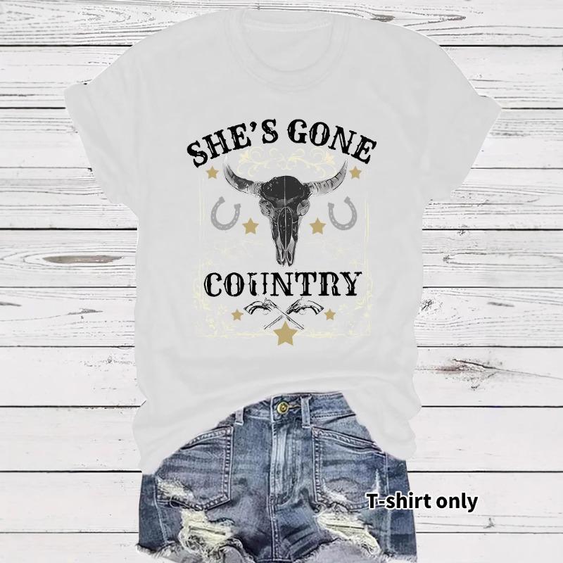 Футболка женская с коротким рукавом She's Gone Country Bull Skull со звездами Футболка с графическим принтом Western Cowboy