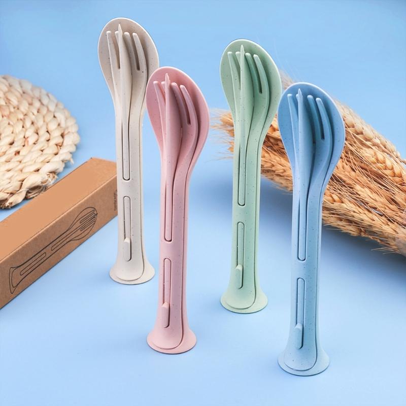 3Pcs Detachable Cutlery Travel Tableware Picnic Dinnerware Travel Portable Cutlery Set Wheat Straw Cutter Fork Spoon