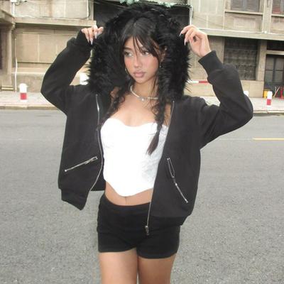 Женское зимнее пальто с плюшевым капюшоном, кардиган в уличном стиле на молнии с капюшоном и карманами на молнии, однотонная теплая свободная верхняя одежда