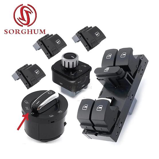 SORGHUM 5ND941431A 5ND941431B For VW Golf 5 6 GTI Mk5 Mk6 Jetta 5 6 Passat B6 Touran Tiguan SEAT Chrome Headlight Window Switch