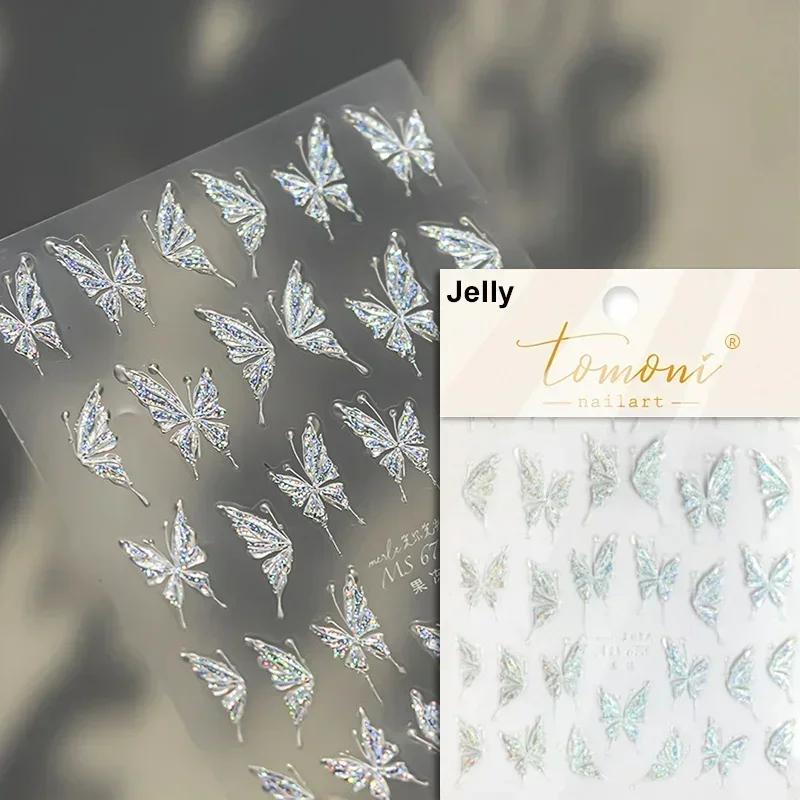 Vigorous Pink Butterfly Gradient Petal Flower Shiny Stars 5D Soft Self Adhesive Nail Art Decoration Sticker Manicure Decal DIY