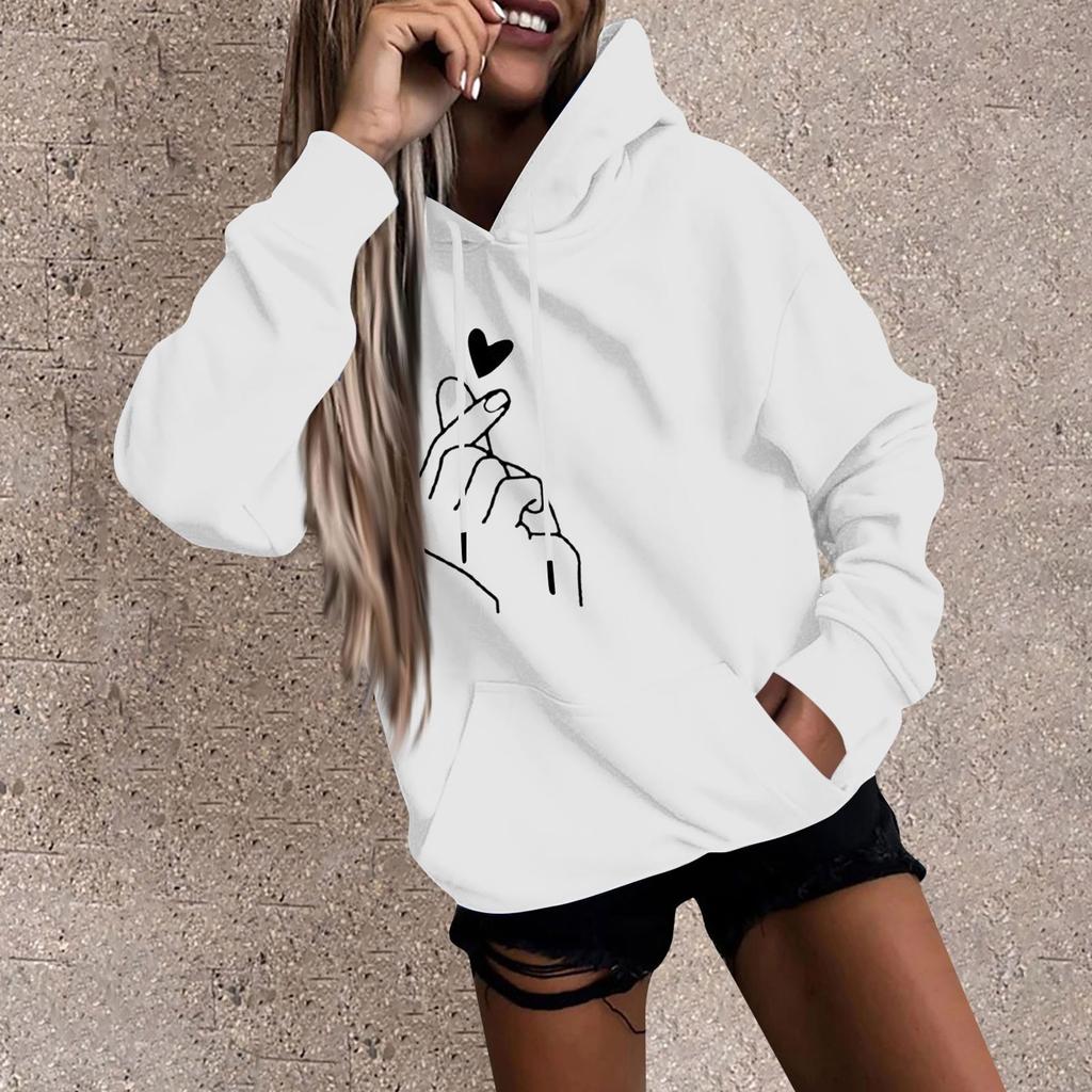Women's Fashion Casual Fun Print Hooded Sweatshirt Loose Sports Tops Pullover