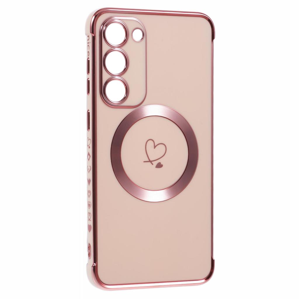 For Samsung Galaxy S23 Case Compatible with MagSafe Electroplated TPU Phone Cover Hollow Love Hearts