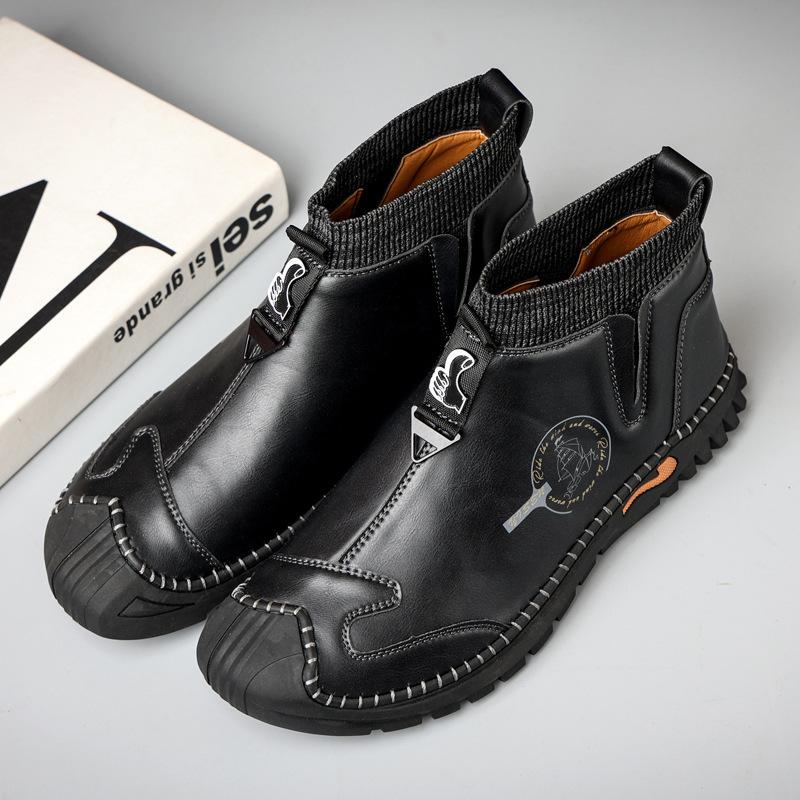 2021 осень и зима новые полусапожки модные носки с широким голенищем чехол для стопы ботинки мартин внешнеторговые большого размера ботинки из кожи с круглым носком мужские