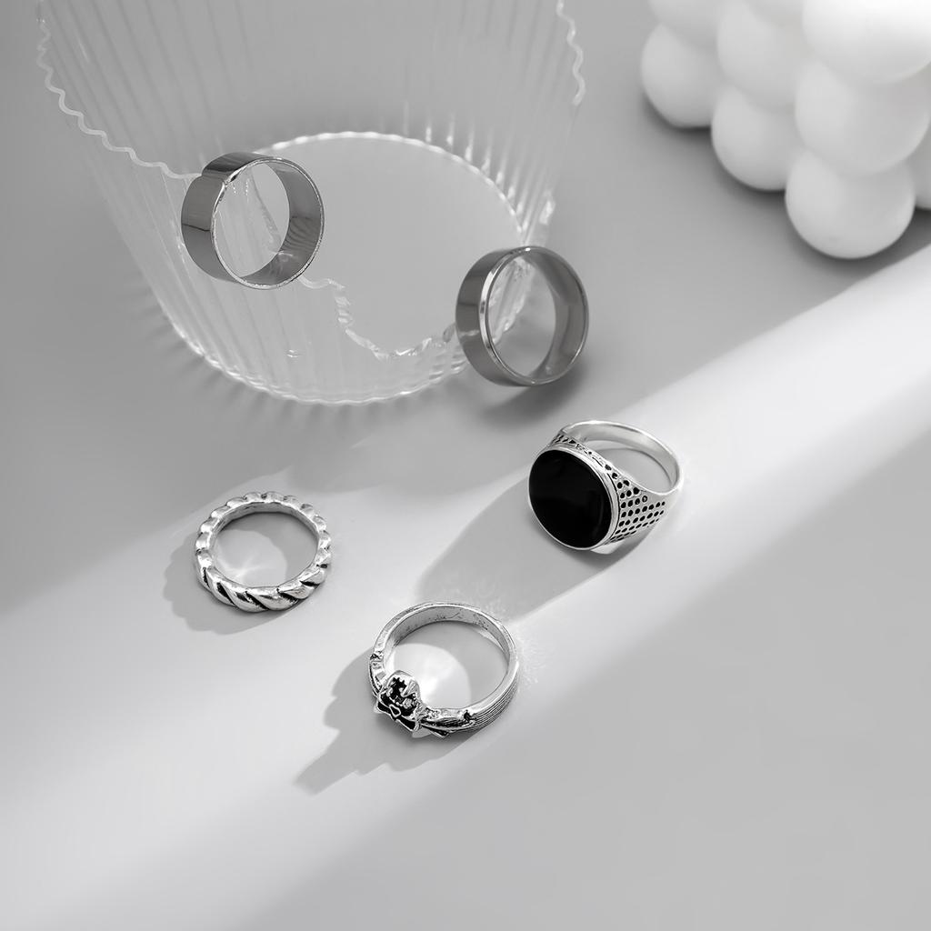 2023 Party Nightclub Ring Accessories European and American New Stainless Steel Skull Men's 5-piece Oil Drop Ring Fashion Personality Men's Jewelry