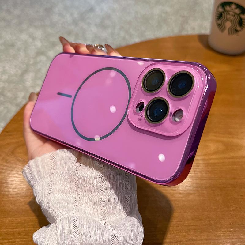 Applicable to iPhone16 electroplated glass thin ring magnetic mobile phone case Apple 15 lens film protective case
