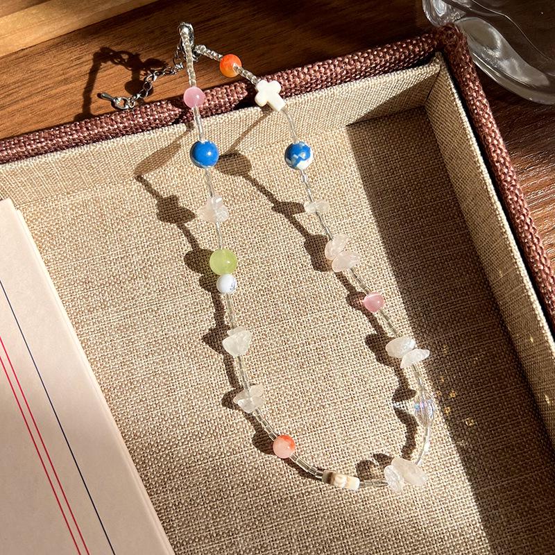 Сладкое дофаминовое ожерелье из бусин: Трендовый чокер с сердечком, цветком и бантом