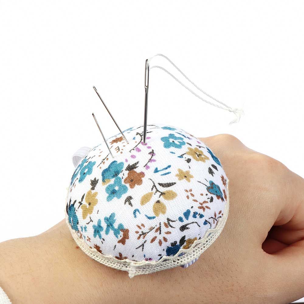 1Pc Cute Home Supplies Ball-Shaped Tool Needle Holder Wrist Strap Floral Sewing Pin Cushion