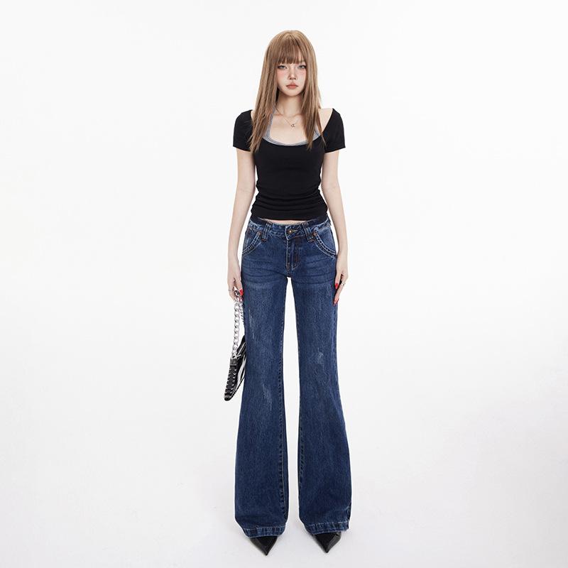 American Spice Girl Low Waist Slightly Pulled Jeans Women's New Year's Spring and Autumn New Slim and Skinny Legs Flared Pants
