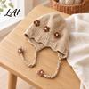 Baby Winter Hat Woolen with Floral Decor Windproof Warm Knitted Infant Earflap Cap Hat Ear Protection for Autumn And Outdoor Wear Toddler Girl