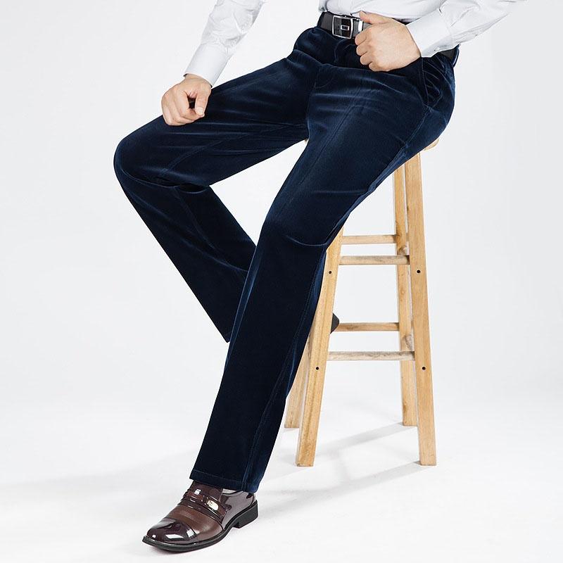 Мужские вельветовые брюки, эластичные прямые брюки, повседневные свободные брюки с высокой талией в стиле ретро, ​​деловые деловые костюмы