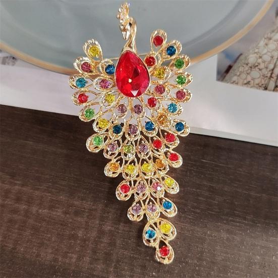 Женская брошь Ретро форма павлина Декор стразами Противоскользящая Износостойкая Украшение для воротника пальто костюма Шляпа Шарф Одежда