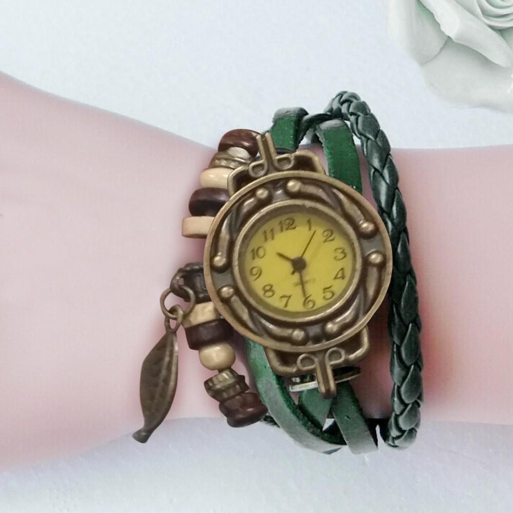 Hot Sale Vintage Leather Watch New Arrival Wrap Around Bracelet Watch Bronze Detail Precise Stylish Retro Compact Wristwatch