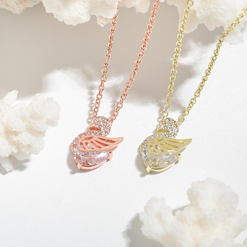 Ожерелье с подвеской в виде лебедя Элегантный, легкий, роскошный дизайн, универсальные бриллианты в стиле INS, ожерелье с маленьким лебедем