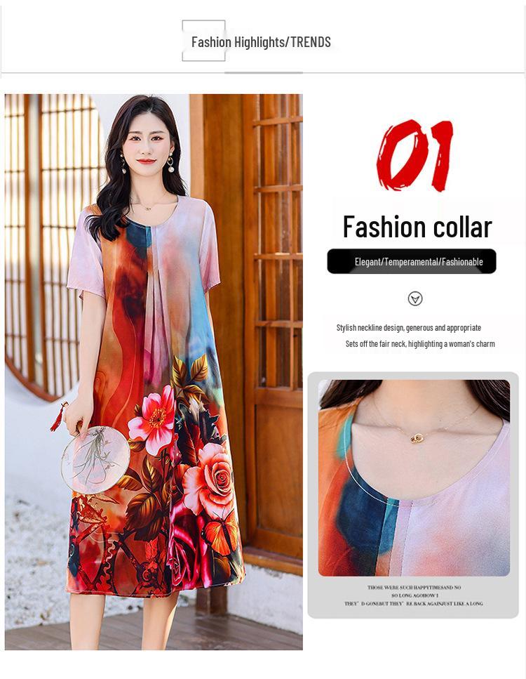 Летнее этническое миди-платье с цветочным принтом из хлопка и шелка – с коротким рукавом, свободного кроя, стройнящая накидка для мам