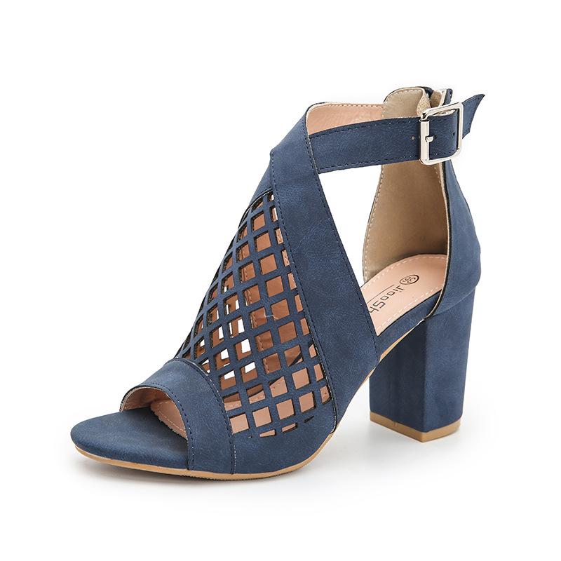 Босоножки с открытым носком и массивным каблуком: Летняя коллекция 2025 года для женщин больших размеров – Европейский и американский стиль, Ажурный дизайн