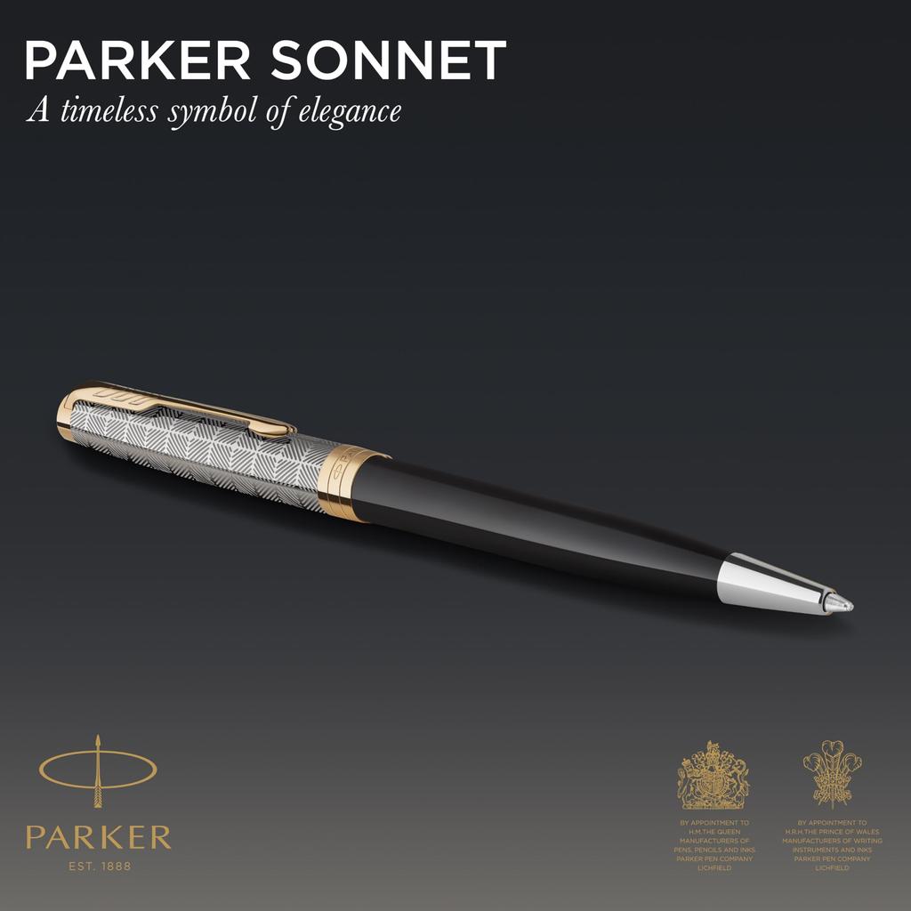 Шариковая ручка PARKER Sonnet Premium Metal Black GT со средним наконечником в подарочной коробке, оригинальный импортный продукт 2119787 и на масляной основе