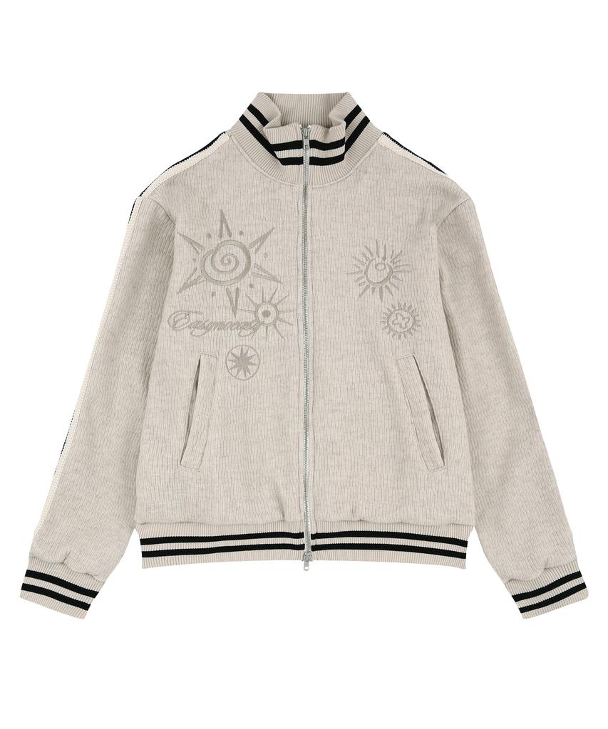 EASY NO EASY Embroidered Track Zip-Up Knit - Ivory