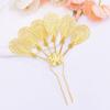 Metal Thai Style Leaf Hair Stick Golden Ethnic Headdress Jewelry Rhinestone Flower Hairpin  Party