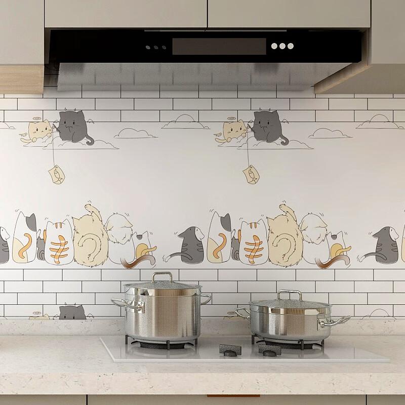 Oil-Proof Sticker, Small Cat Design, 60*300cm, Kitchen Decal, Waterproof And Oil-Resistant, Self-Adhesive, Heat-Resistant Countertop Protective Film