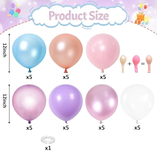 Pastel Mermaid Balloons Set of 36 Pearl Rose Gold Metallic Pink Purple Blue Latex Party Balloons for Girl Birthday Bridal Baby Shower Candyland