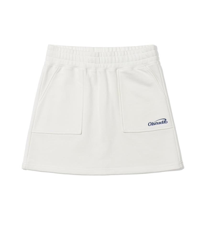 Oioi Collection Loop Logo Banding Skirt_Ivory