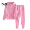 2 Pcs/Set Women Hoodie Pants Suit Solid Color Plush Long Sleeves Thick Top Elastic Waist Ankle-banded Trousers Sport Fitness Outfit Fall Winter