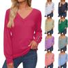 Women's Tops Long Sleeve Cuffs Button-Up Shirt V Neck Casual Loose Tee Autumn Clothing