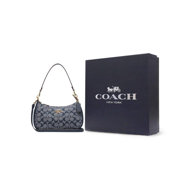 New COACH Teri Fabric With Cow Leather Shoulder Bag, Handbag, Shoulder Bag Medium Size Women's Denim Blue CH139-IMDEI
