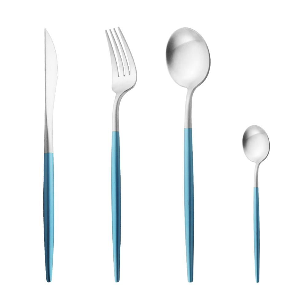 Матовый серебряный набор столовой посуды из нержавеющей стали 18/10, набор столовых приборов с круглой ручкой, вилка, нож, ложка, набор столовых приборов, набор кухонного серебра