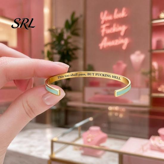 Simple Design Cuff Bracelet This Too Shall Pass Mantra Bracelet, Hidden Message Engarved Fashionable Color Bracelets Inspirational Bangle Adjustable