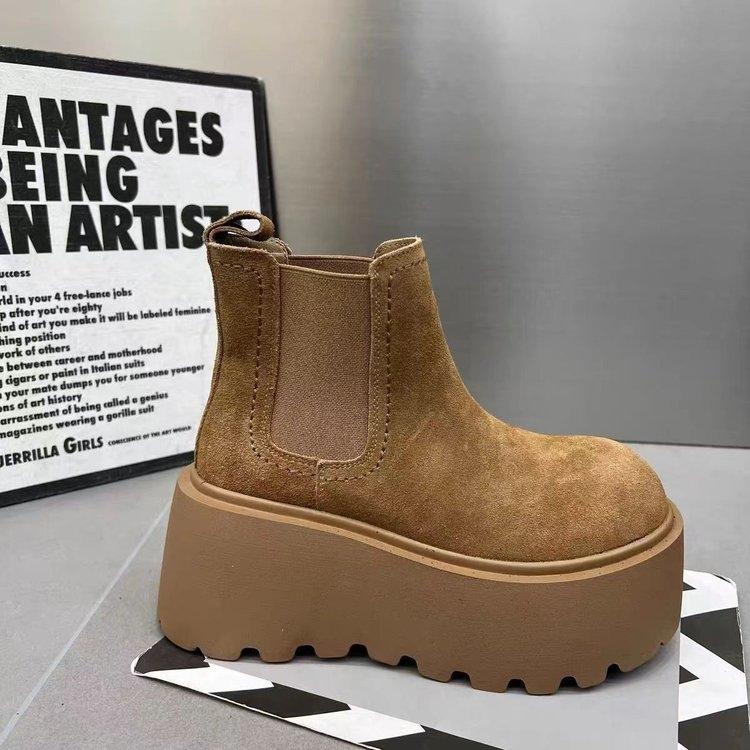 Ботильоны на платформе из замши и ботинок для снега, женские зимние теплые хлопковые туфли на высоком каблуке 2025 года, трендовые модные ботинки для ходьбы в стиле Челси, женские ботинки