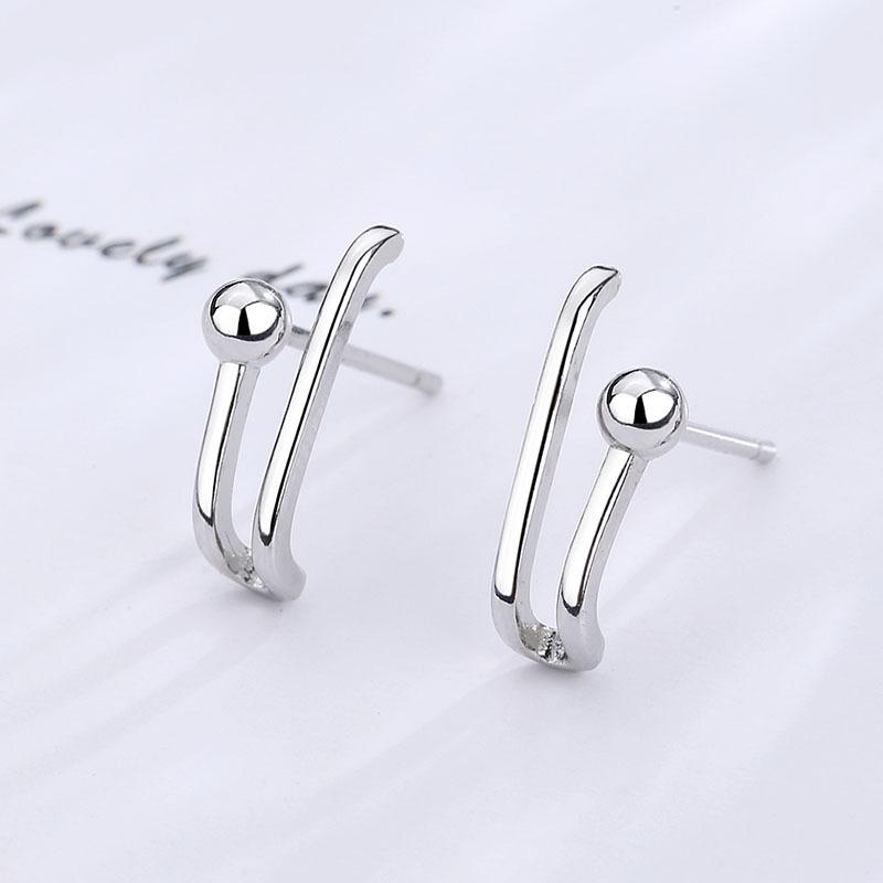 Серьги с серебряным покрытием S925, простые и универсальные серьги в корейском стиле, модные двухрядные серьги-крючки, маленькие серьги-скрепки