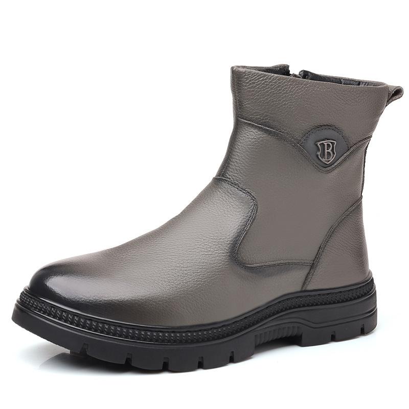 Зимний первый слой коровьей кожи мужские хлопковые туфли шерстяные сноубутсы бархатные теплые кожаные ботинки натуральная кожа для среднего возраста кожаные туфли мужские туфли толстые